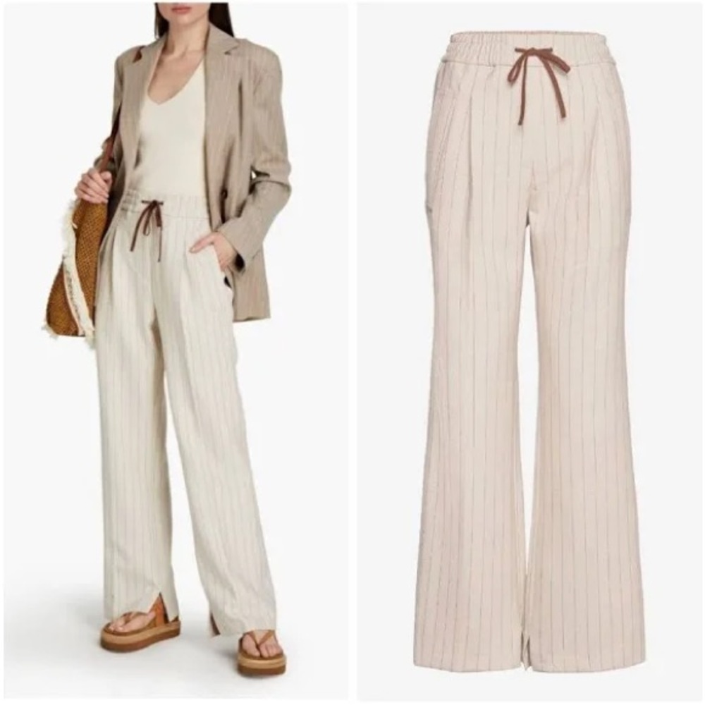 3.1 Phillip Lim Striped Straight Leg Track Pants Ecru/Tan